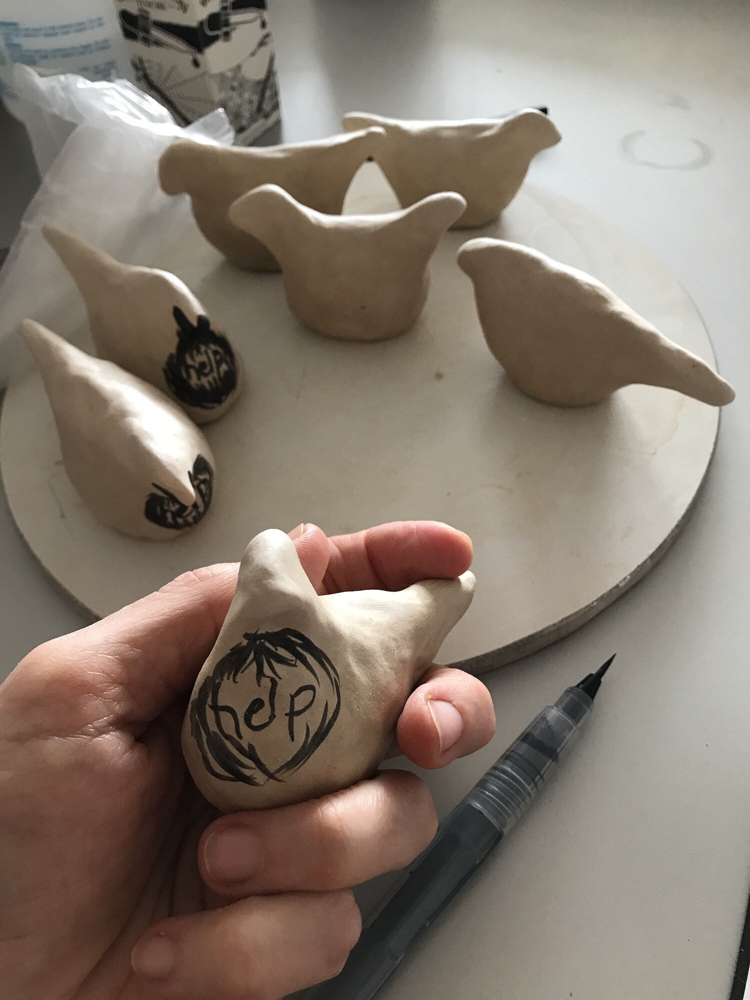 1000 Black Finch Project, 2019, unfired clay, political act
